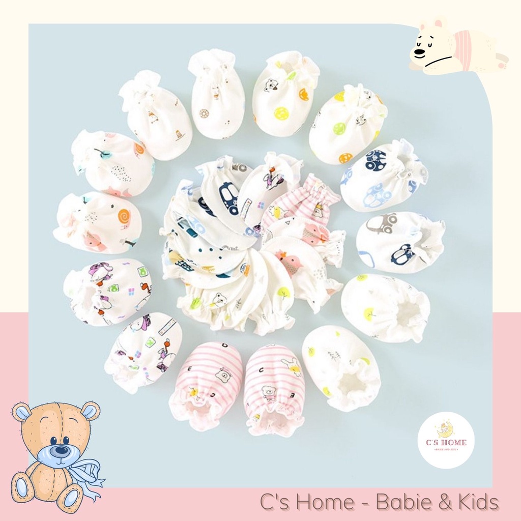 Set bao tay và bao chân bo chun cho bé sơ sinh từ 0 - 6 tháng tuổi, nhiều họa tiết xinh yêu