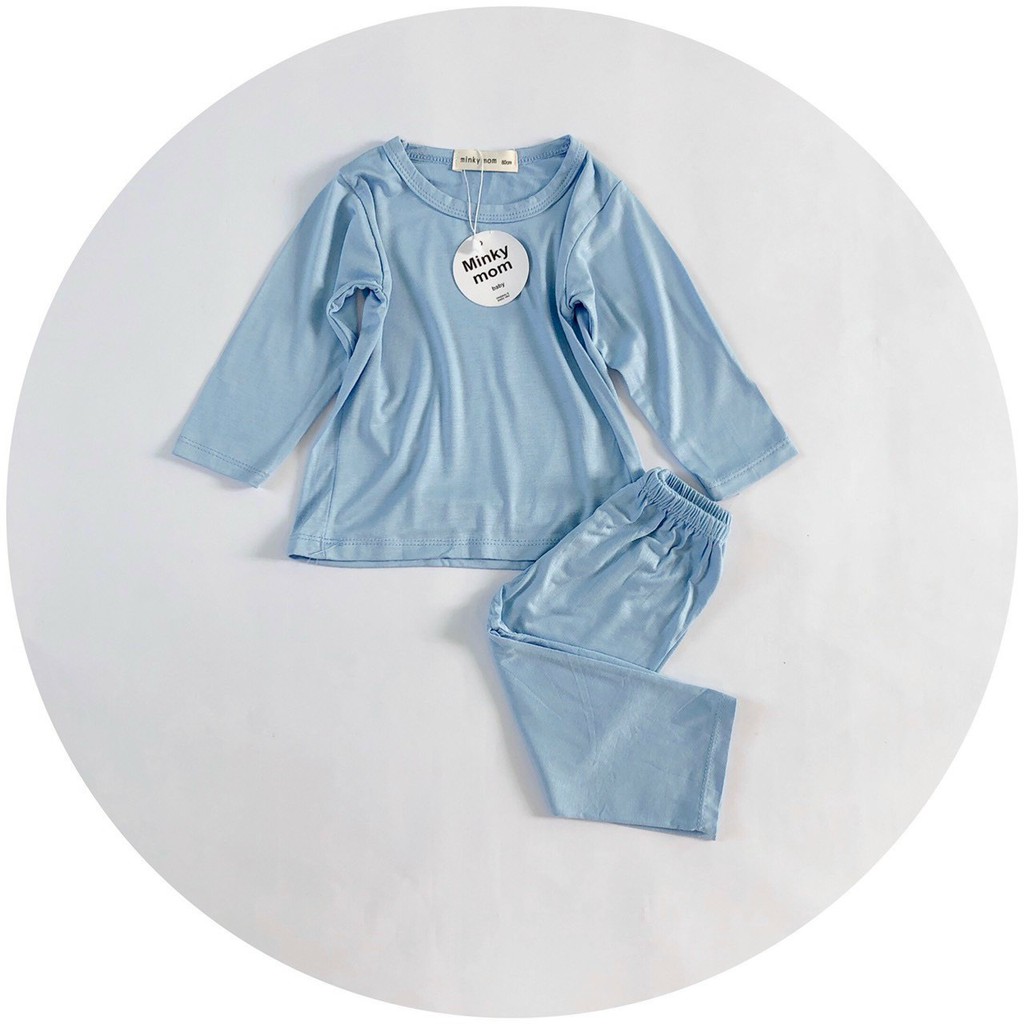 Bộ Dài Tay Thun Lạnh Minky Mom Màu Trơn Hàn Quốc Cho Bé 7-17kg