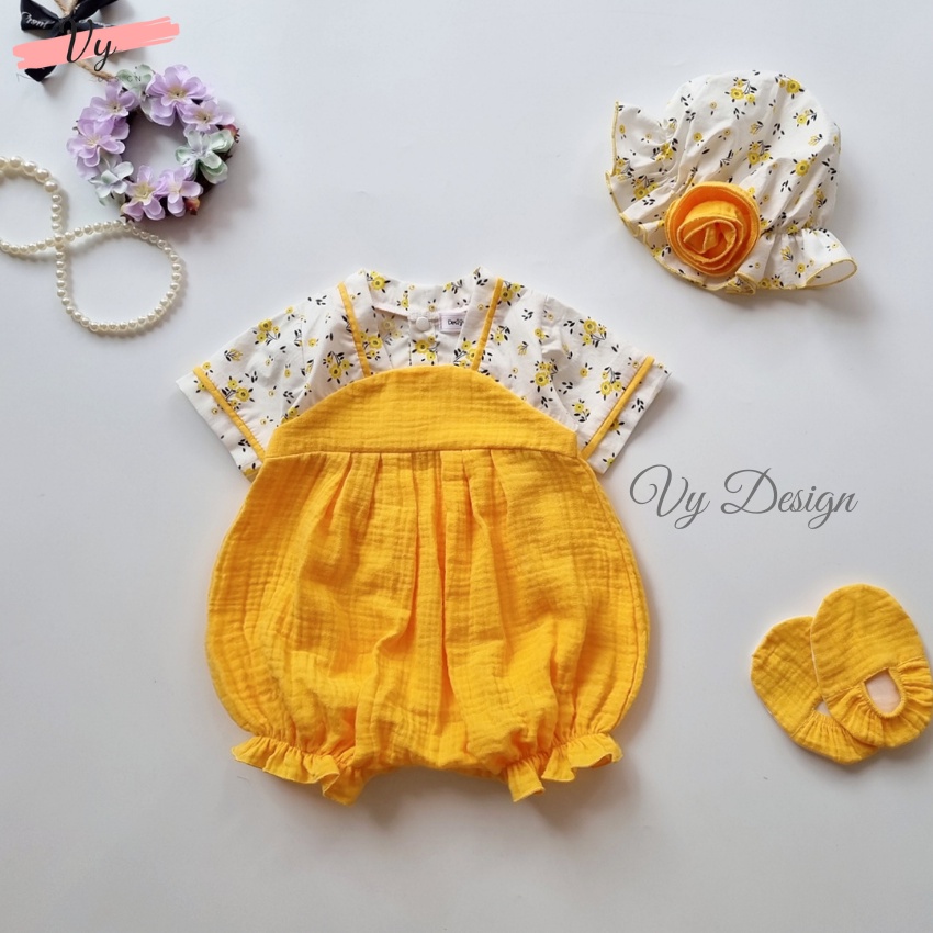 Váy Body Bé Gái Đầy Tháng VY DESIGN. Bodysuit Sơ Sinh Cho Bé Gái Mùa Hè  Hanbox Tặng Mũ Và Giày. Đồ Đầy Tháng Chất Mát