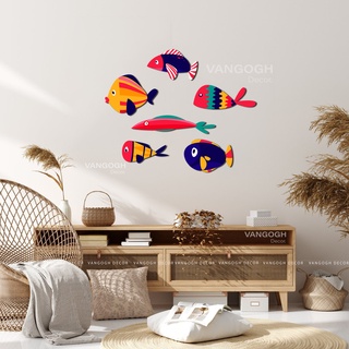 Bộ tranh gỗ Cá decor size to dán tường trang trí phòng khách, phòng ngủ, tranh cá treo tường gắn sẵn băng dính 3M