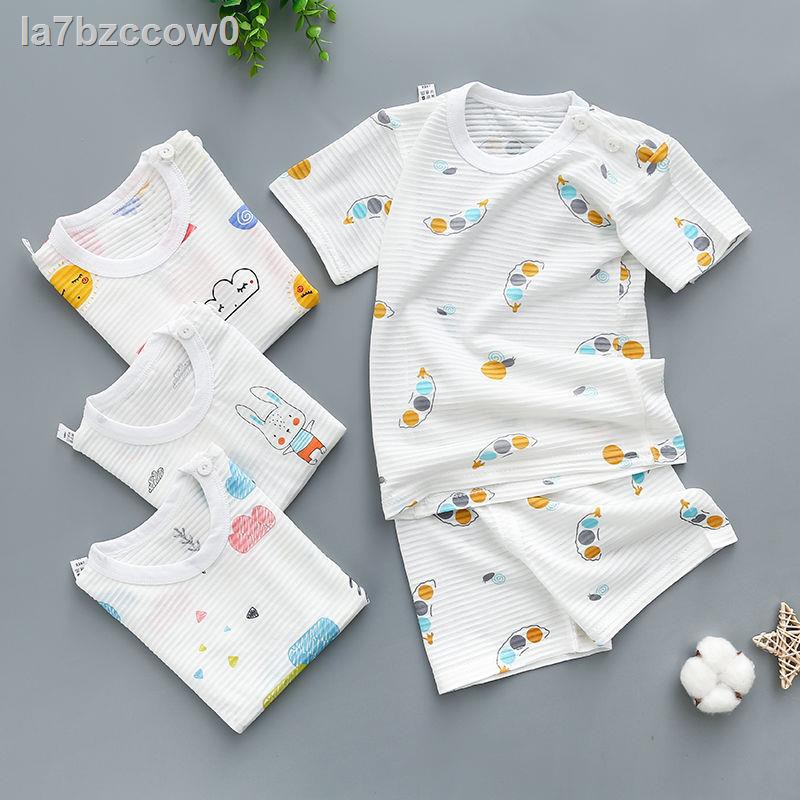 Quần áo trẻ em, bộ đồ ngắn tay em bằng vải bông, đùi thun cotton hai mảnh, nửa cho bé nam và nữ