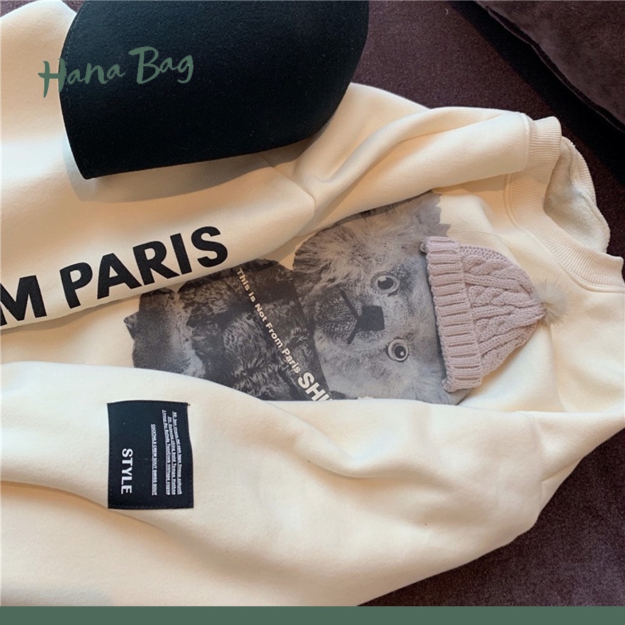 Áo sweater nữ, áo nỉ form rộng phong cách hàn quốc hình con gấu trước ngực | BigBuy360 - bigbuy360.vn