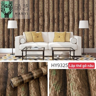 Decal giấy dán tường khổ 45cm có sẵn keo dán-lập thể gỗ nâu G612