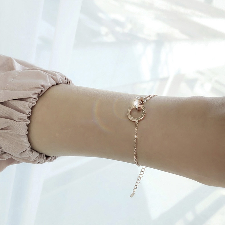 Vòng Tay Mạ Vàng 18K Mặt Số La Mã Phong Cách Hàn Quốc Cho Nữ
