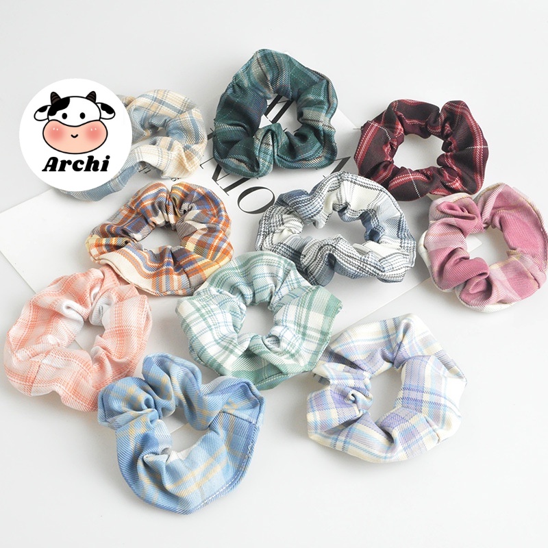 Buộc tóc voan scrunchies vòng kẻ nhiều mẫu