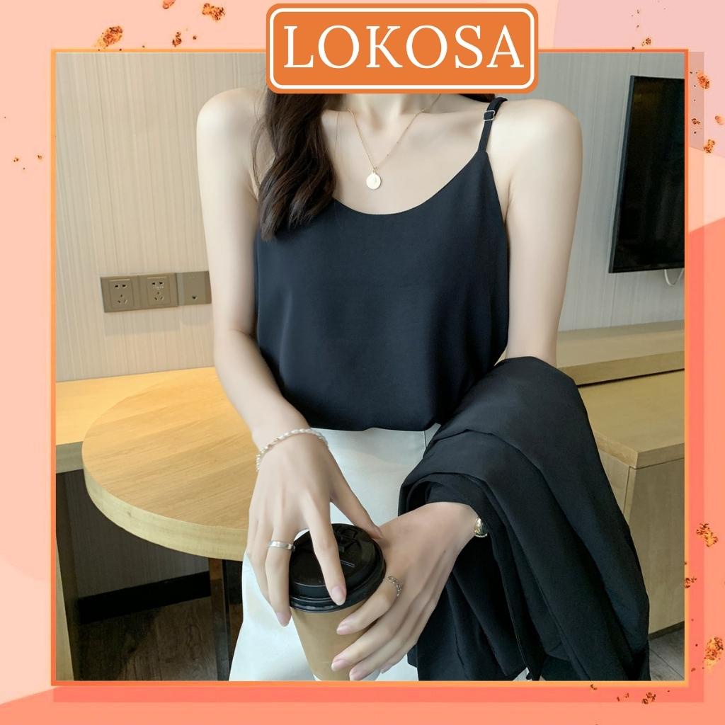 Áo 2 Dây Lụa LOKOSA Áo kiểu 2 dây nữ thiết kế ngắn trơn nhiều màu, trắng đen Hàn Quốc AOE3