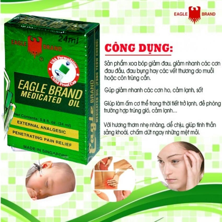 Dầu Xanh Con Ó dầu gió xanh của mỹ loại 2 nắp Eagle Brand Medicated Oil chai 24ml FAMACOCO