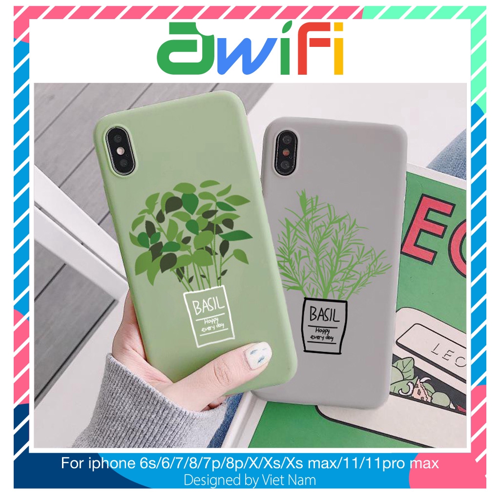 Ốp lưng iphone chậu cây basil trơn 5/5s/6/6plus/6s/6splus/7/7plus/8/8plus/x/xr/xs/11/12/pro/max/plus/promax - Awifi A5-3