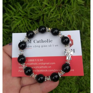 Chuỗi Mân côi - tràng hạt đeo tay da MN màu đen unisex sang trọng 10mm