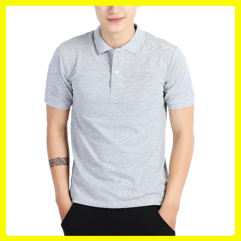 Áo thun cộc tay nam cổ bẻ chất cotton màu ghi sáng dáng vừa phù hợp với nhiều lứa tuổi