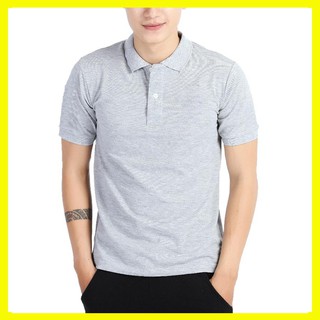 Áo thun cộc tay nam cổ bẻ chất cotton màu ghi sáng dáng vừa phù hợp với nhiều lứa tuổi