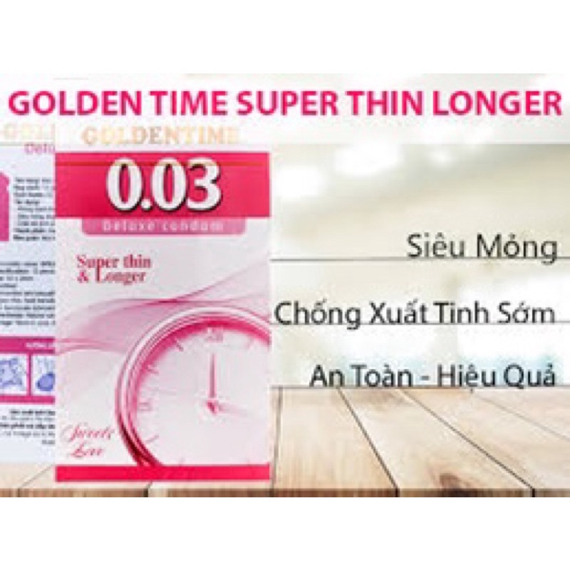 Bao Cao Su Goldentime Super Thin &amp; Longer Siêu Mỏng 0.03 Kéo Dài – Hộp 12 Bcs