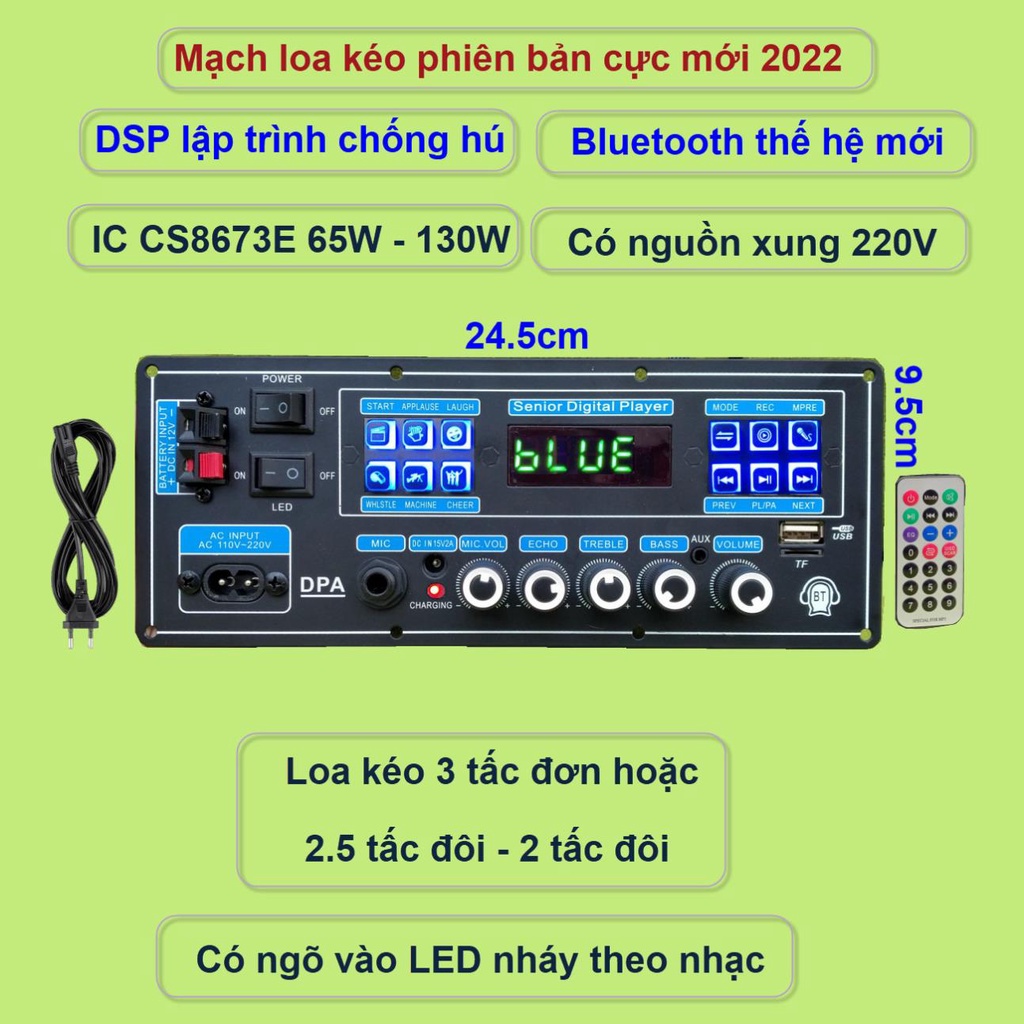 Mạch loa kéo DSP lập trình chống hú IC CS8673E 130W có nguồn xung 220V Bluetooth thế hệ mới