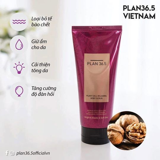 TẨY TẾ BÀO CHẾT BODY DẠNG HẠT DƯỠNG TRẮNG, HỖ TRỢ GIẢM MỤN LƯNG PLAN 36.5 PLANT CELL RELAXING BODY SCRUB (Hàn Quốc)