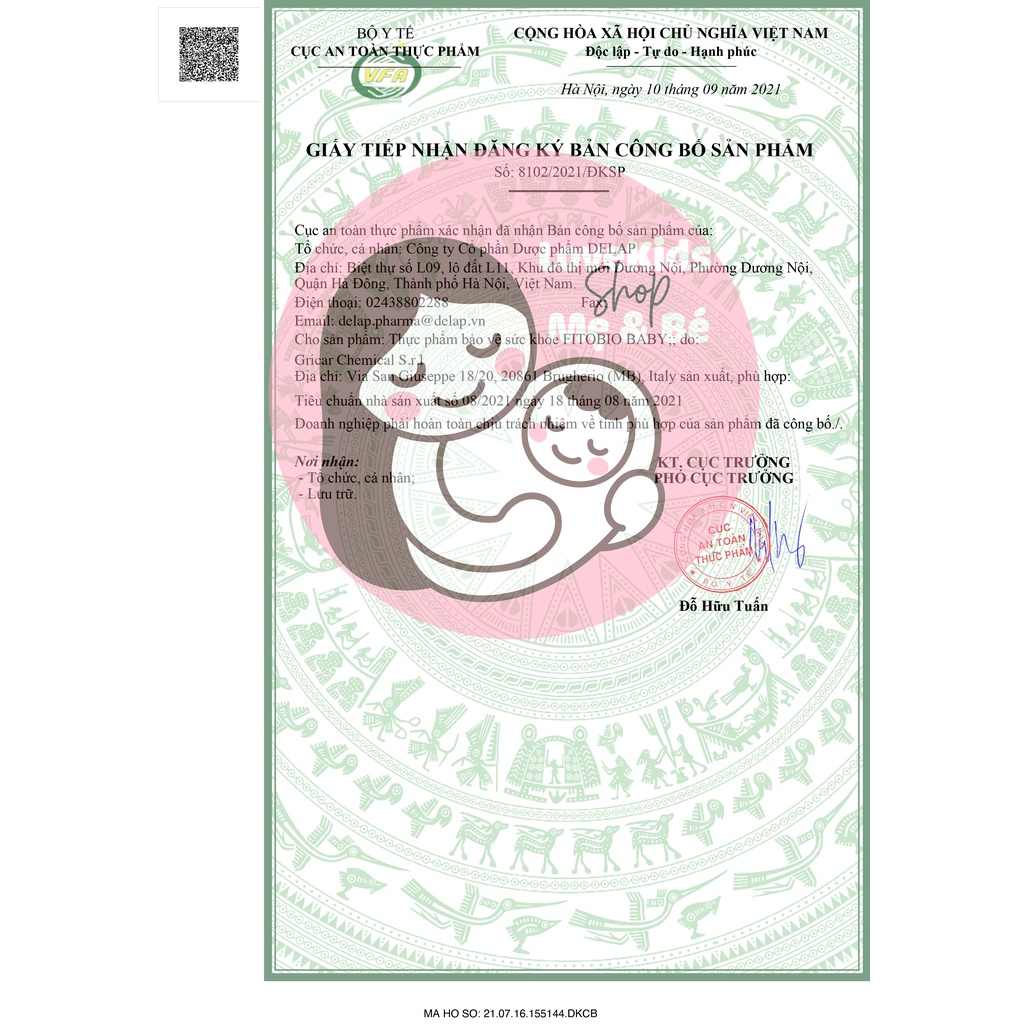 Men vi sinh - Fitobio Baby - Hỗ trợ giảm tiêu chảy,táo bón, đầy bụng, khó tiêu - Nhập khẩu trực tiếp từ Italia - Kèm quà