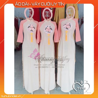 GIÁ HỦY DIỆT - Áo dài truyền thống kem phối tay cam đồng phục trẻ trung sang trọng kèm quần