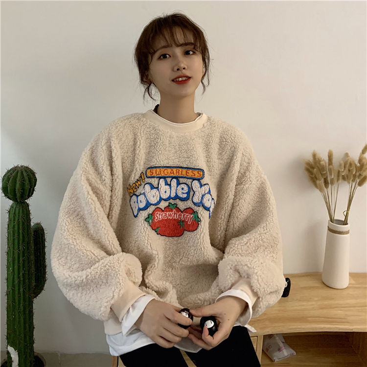 Áo Thun Sweater Dáng Rộng Tay Dài In Họa Tiết Xinh Xắn Cho Nữ