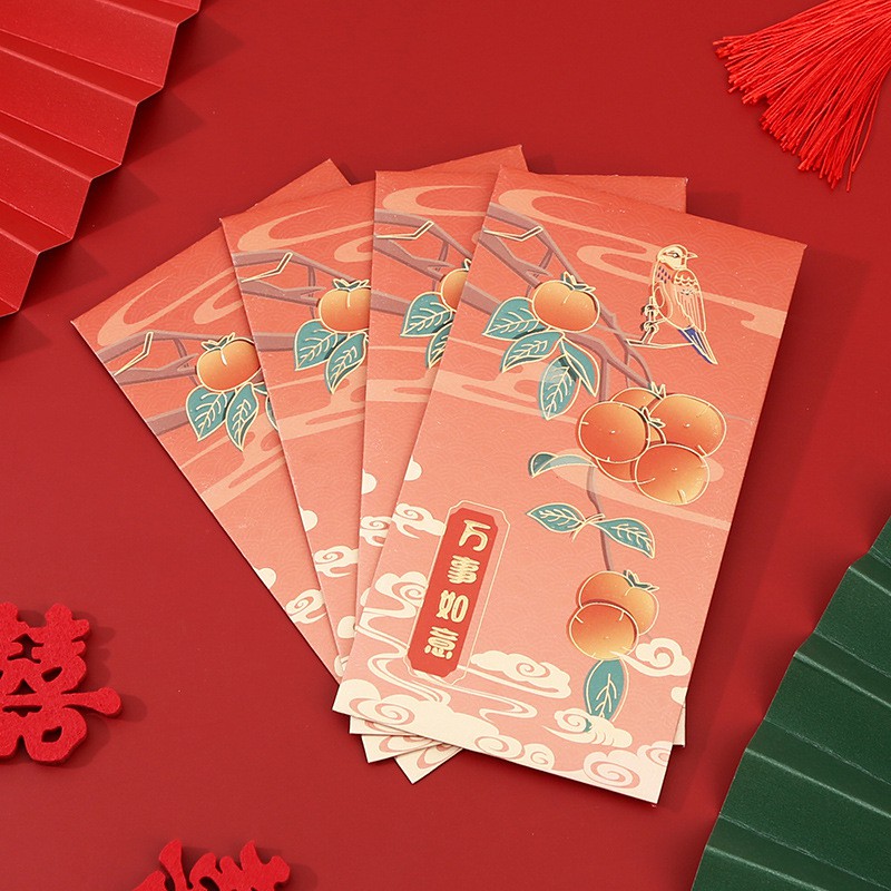 Set 10 bao lì xì đỏ OSSAYI phong cách Trung Hoa dễ thương dùng cho năm mới
