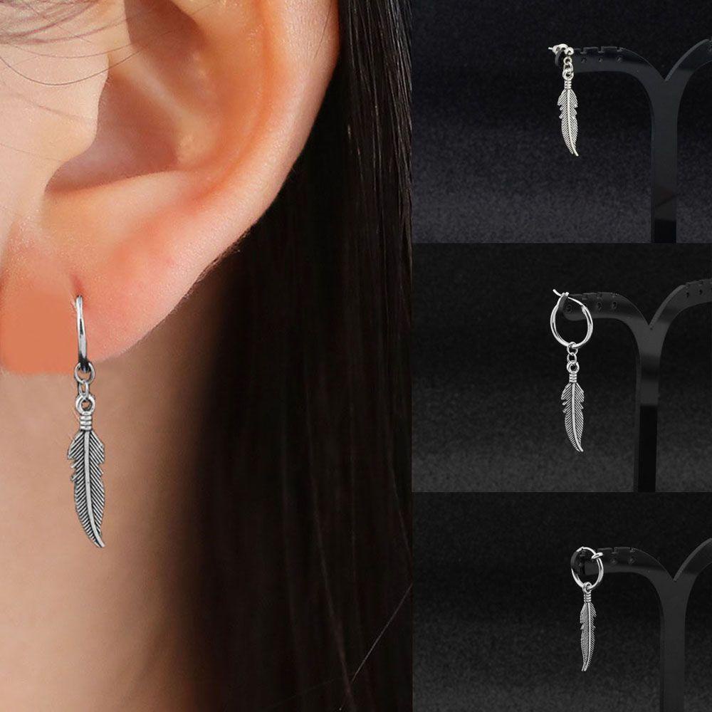 Bông Tai Hình Lông Vũ Bằng Thép Không Gỉ Phong Cách Hipster