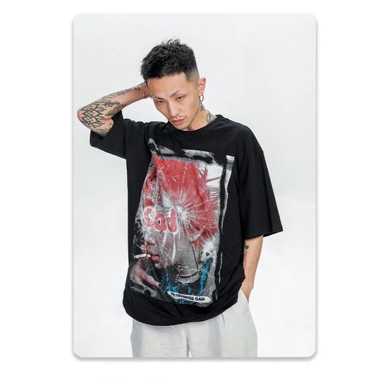 Áo Thun Áo Phông Dáng Rộng SAD 3 màu Đen, Trắng, Xám