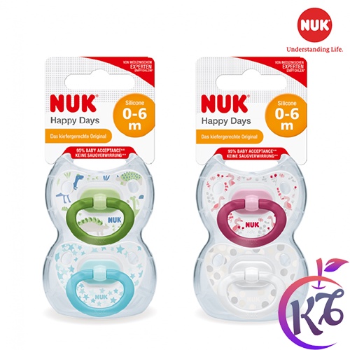 Bộ 2 ty ngậm silicone NUK Happy Days cho bé 0 - 18 tháng (2 cái/hộp)  - ti giả cho trẻ sơ sinh