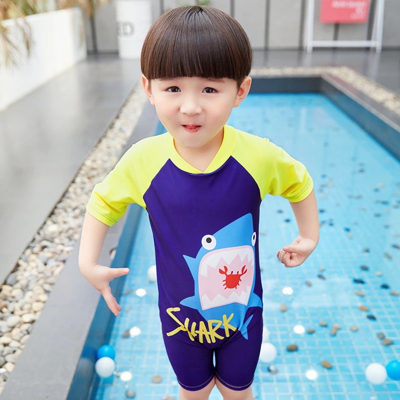 1-7Yrs Boys Swimsuits Shark Cartoon Swimming Swimwear Kids One-pieces Swimwear