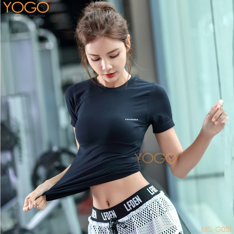 Áo tập gym yoga nữ áo thun thể thao cao cấp co giãn 4 chiều mềm mại thấm hút mồ hôi YOGO G051