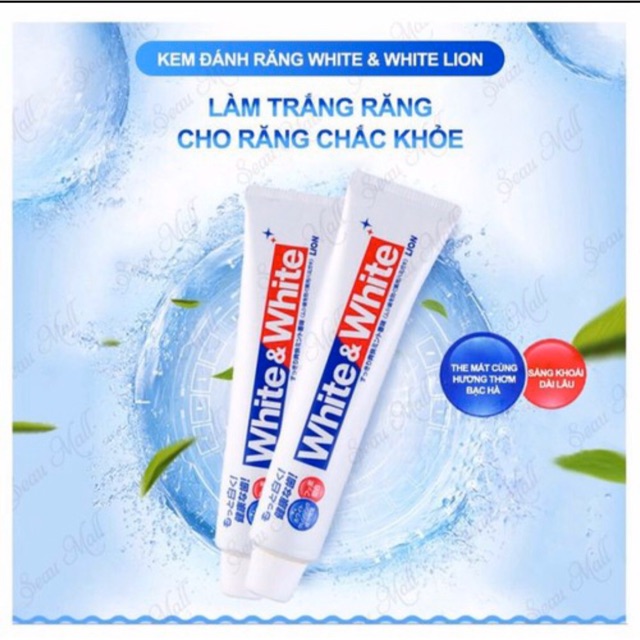 Combo 2 Tuýp Kem đánh trắng răng Nhật Bản WHITE &amp; WHITE Lion 150g☘️