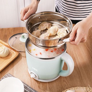 Nồi nấu điện đa năng mini 2L, kèm xửng hấp, đế cắm điện rời