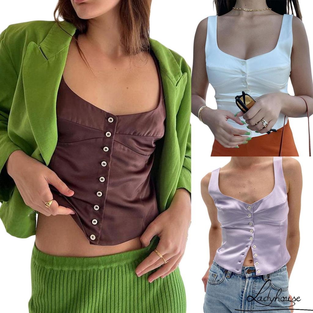 Áo Crop Top Hai Dây Màu Trơn Thời Trang Dành Cho Nữ