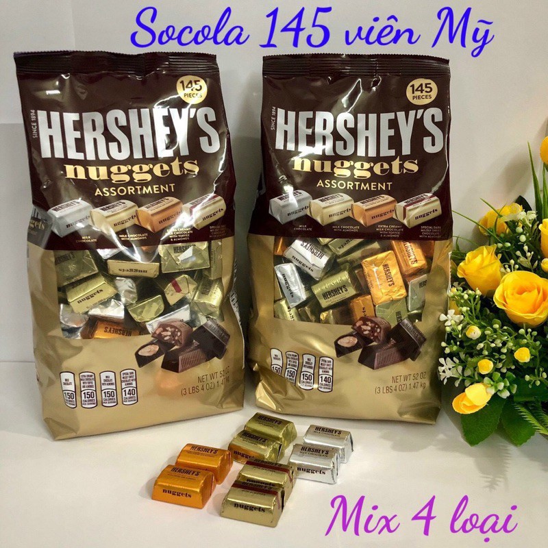 ) Kẹo Chocolate) Hershey's Nuggets 1,47Kg , 145 viên của Mỹ( socola