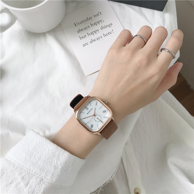 Đồng hồ nữ Rosivga dây da mặt số La Mã kim loại hiện đại trẻ trung | BigBuy360 - bigbuy360.vn