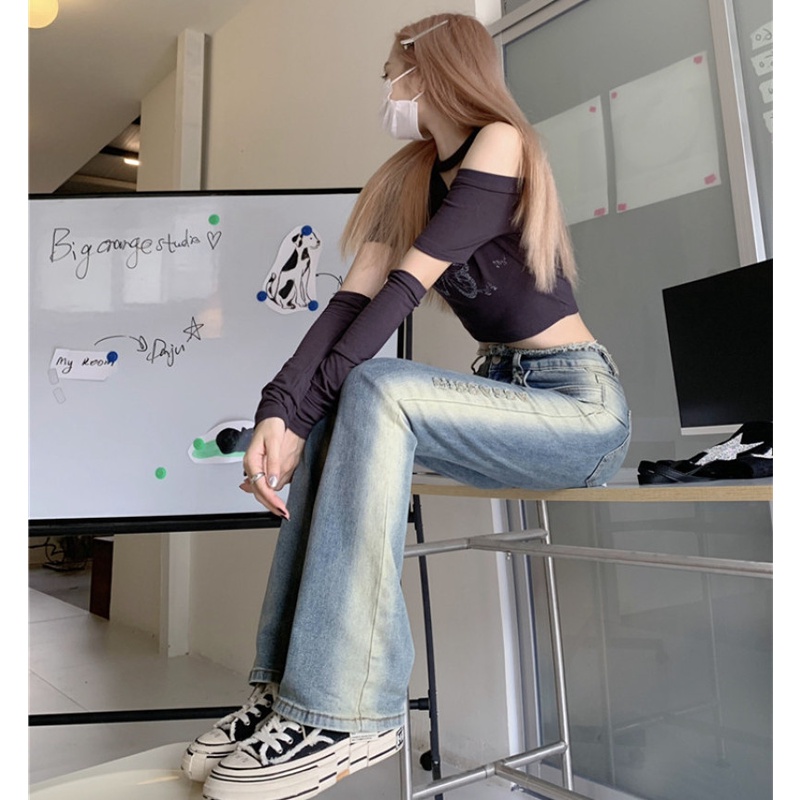 Quần Jeans Skinny Lưng Cao Ống Loe Phối Màu Hợp Thời Trang