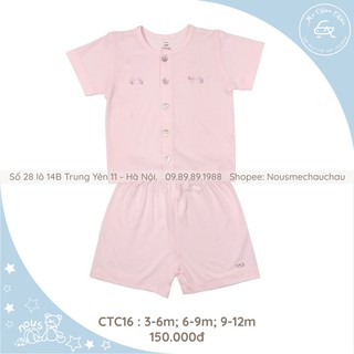 Bộ Quần Áo Cộc Nous Cài Thẳng Cộc Hồng Nhạt (Size từ 3-6 Tháng đến 9-12 Tháng)