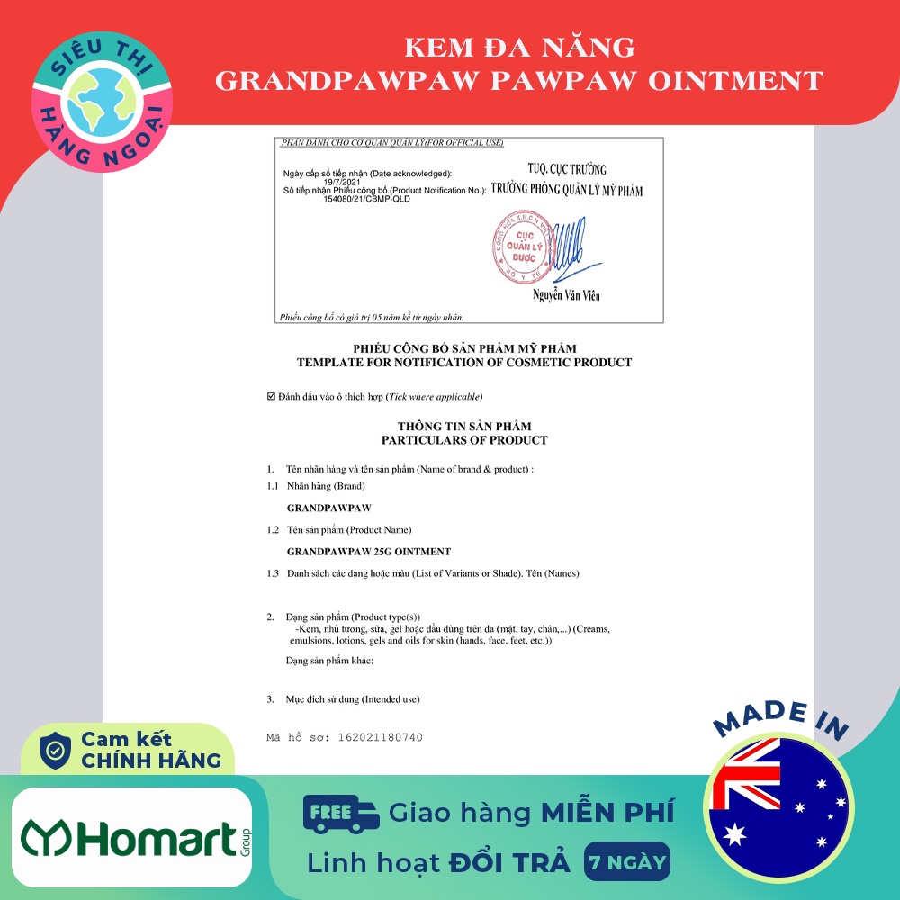 Kem Đa năng Grandpawpaw Pawpaw Ointment (Tuýp 25gram)