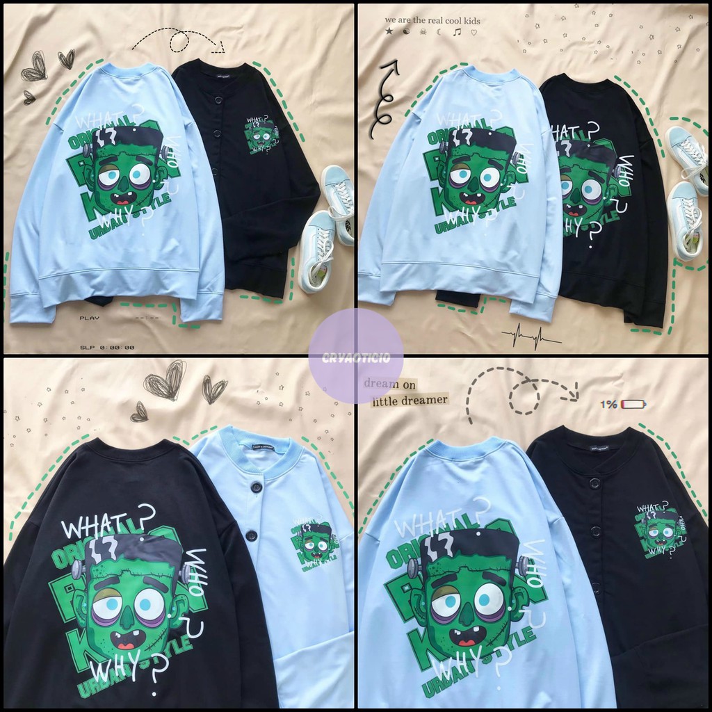 Áo khoác cardigan ulzzang thun hoạt hình Who What mông lung như trò đùa
