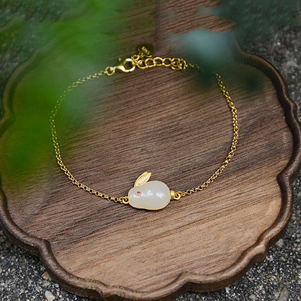 Vòng Tay Ngọc Bích Mặt Hình Thỏ Thời Trang Cho Nữ