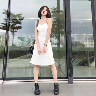 Đầm đuôi cá hở lưng dây tròn - Trắng