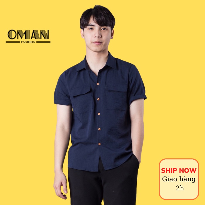 Áo sơ mi đũi cộc tay cổ bẻ l áo đũi ngắn tay có cổ dày dặn -OMAN SM33 | BigBuy360 - bigbuy360.vn