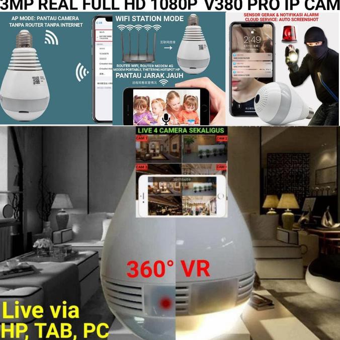 Bóng Đèn Camera Ip V380 Pro 2mp 3d 360 Độ Không Có Nhớ