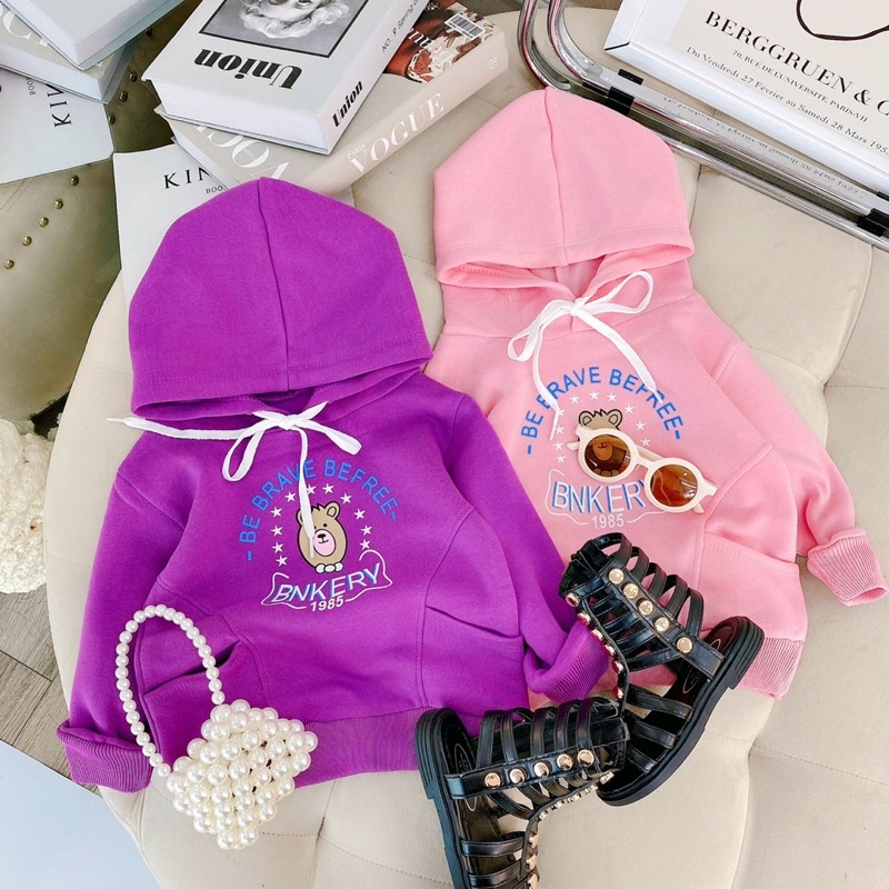 Áo hoodie cho bé trai bé gái chất nỉ bông mịn kèm mũ_Quần áo trẻ em thu đông