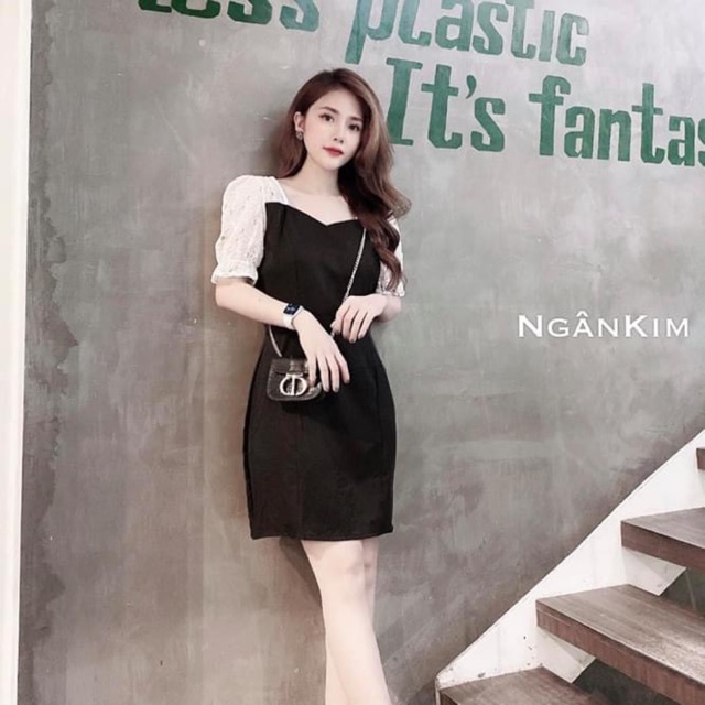 VÁY ĐEN BODY TAY PHỐI TRẮNG