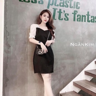 Váy đen body tay phối trắng