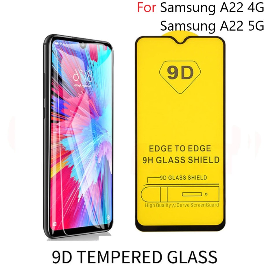 Kính Cường Lực Samsung Galaxy A22 4G 5G Full Màn Đen Full Keo Không Chấm Li Ti Bảo Vệ Màn khỏi Va Đập Trầy Xước Cực Tốt