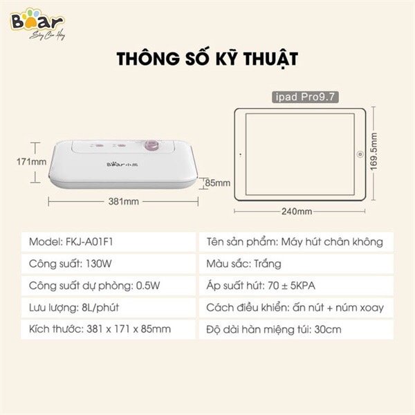 Máy hút chân không mini thực phẩm hàn miệng túi Bear FKJ-A01F1 (FKJ-B01B1) Đa năng, hút ép chân không BH 12 tháng