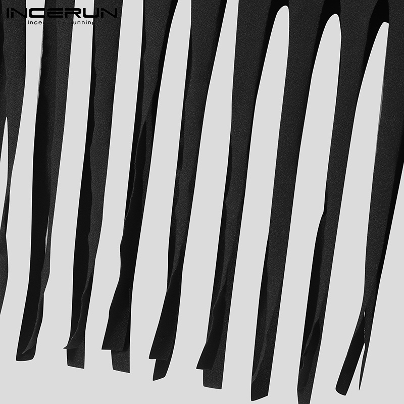 INCERUN Áo Thun Ba Lỗ Màu Đen Phối Tua Rua Thời Trang Mùa Hè Cho Nam Giới