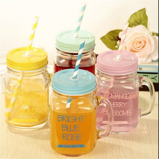 Combo 10 cốc quai có nắp thiếc kèm ống hút 450ml