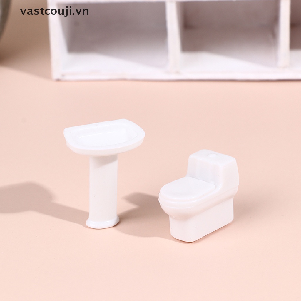 1 Bộ Mô Hình Bồn Tắm Toilet Độc Đáo Trang Trí Nhà Búp Bê