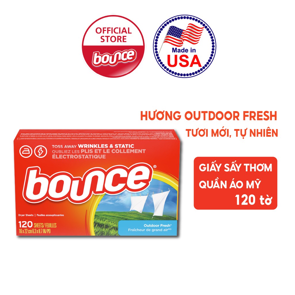 [Hộp 160 tờ] Giấy thơm quần áo Bounce hương Outdoor Fresh tươi mới, tự nhiên Nhập Khẩu Mỹ - KOCODA