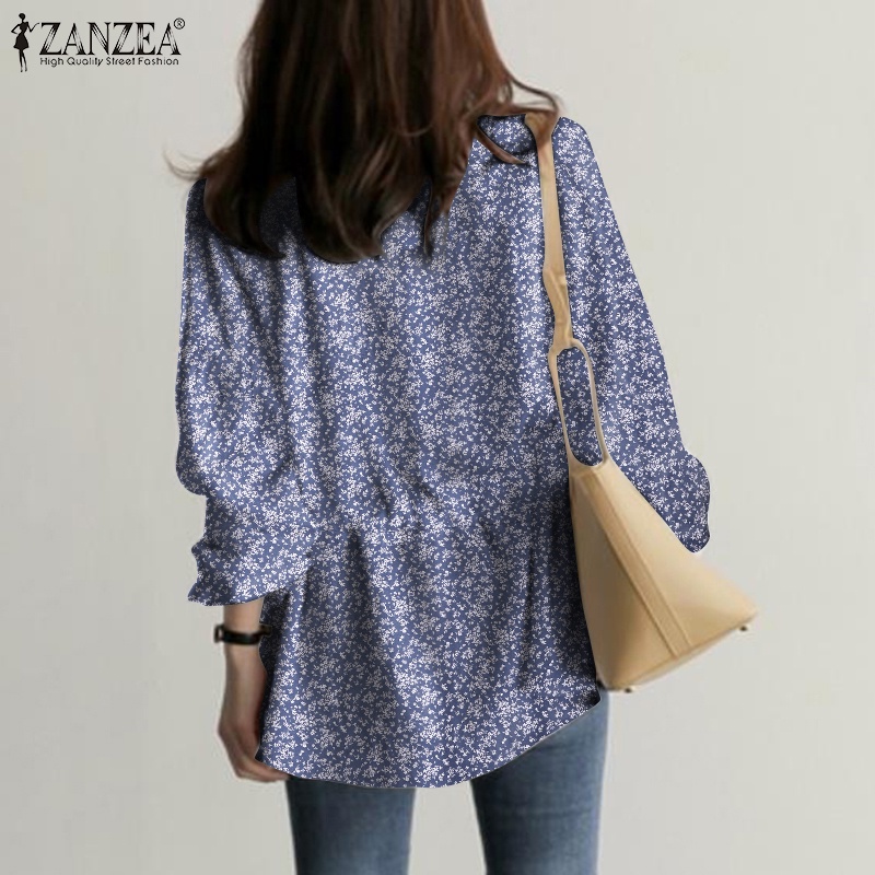 Zanzea Áo Kiểu Tay Dài Rút Dây Eo Co Giãn In Họa Tiết Thời Trang Cho Nữ